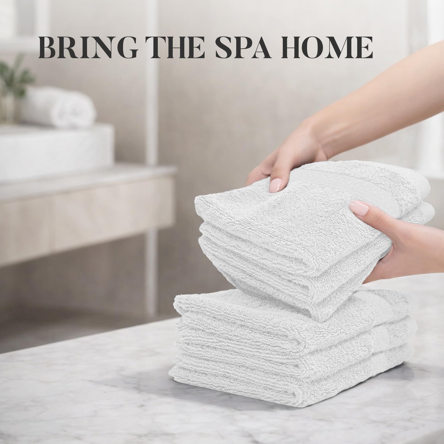 RIVERSIDE 12-Pack Premium 100% Cotton White Face Towels for Bathroom [12x12] - Reusable Luxury Face Wash Cloths for Showering - 550 GSM Super Soft & Absorbent Washcloths for Body, Spa & Gym
