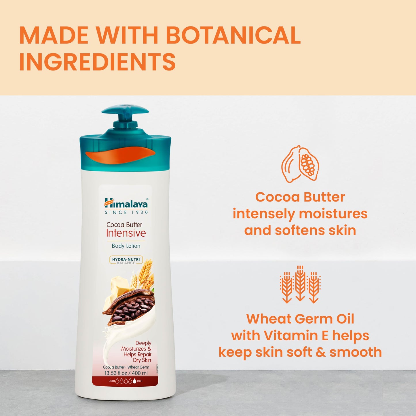 Himalaya Herbal Healthcare Cocoa Butter Intensive Body Lotion, Daily Ultra Moisturizer for Dry Skin, 13.53 oz, 2 Pack
