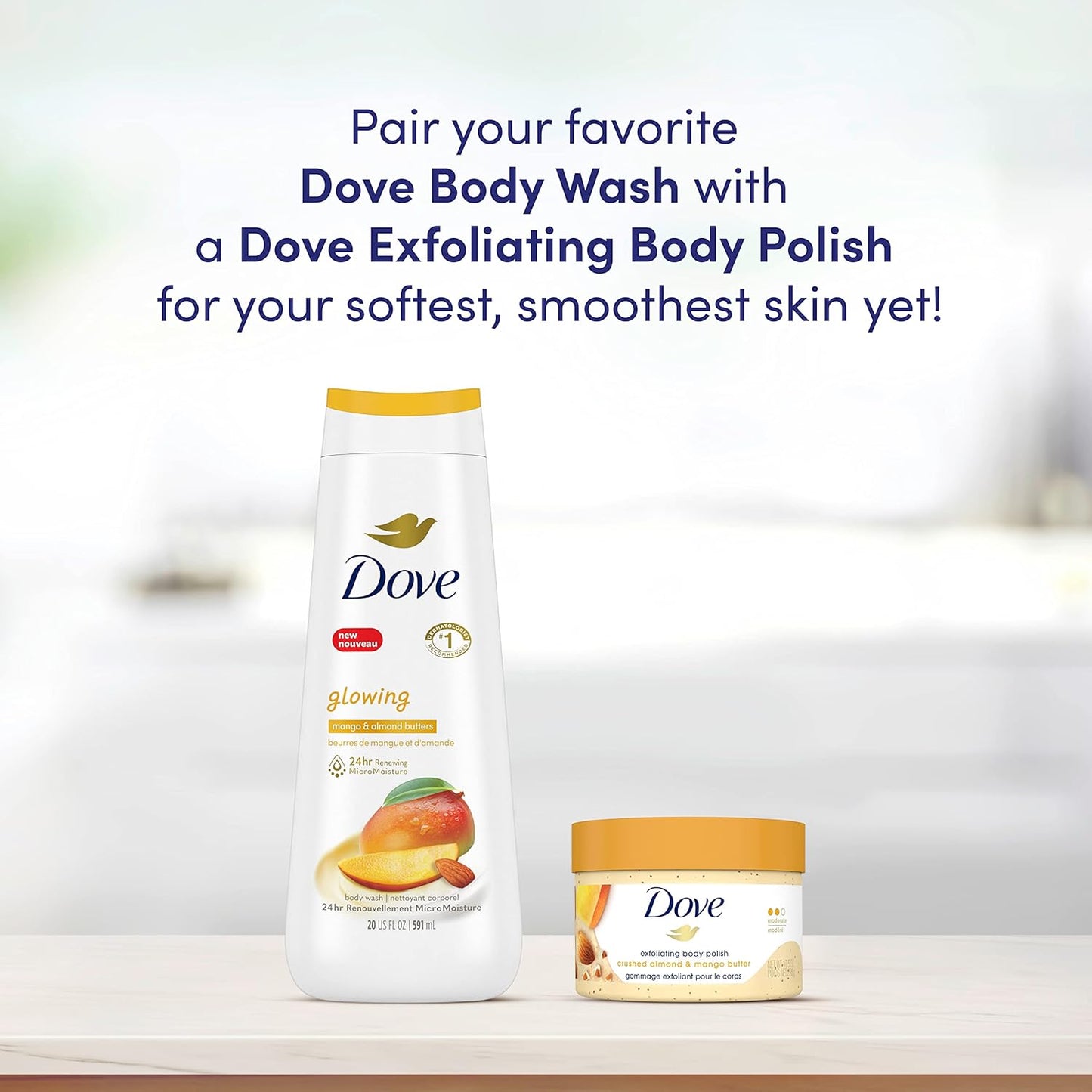 Dove Exfoliating Body Polish Scrub with Almond & Mango Butter - 10.5 oz (4 Count) for Dry Skin
