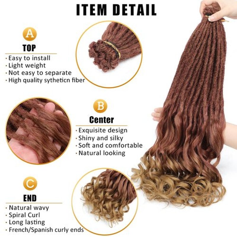 Aguacor Loose Wave Dreadlocks Synthetic French Curly Single Ended Dreadlock Extensions 24inches 10 Strands Thin Soft Spanish Curly SE Dreadlock Extensions for Women (10 Strands, R27)