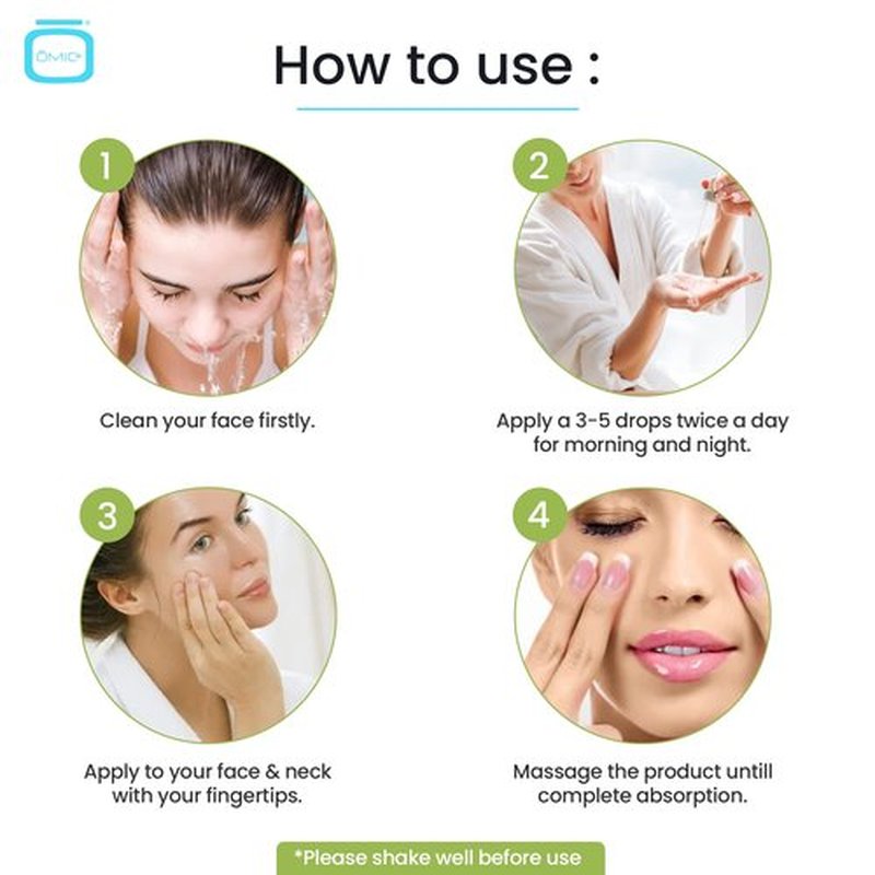 Omic, Green Tea & Hyaluronic Acid Serum for Face – 1 fl oz / 30 ml - Acne Spot Remover, Reduce Wrinkles, Helps to Hydrayein Skin, Anti-aging Serum