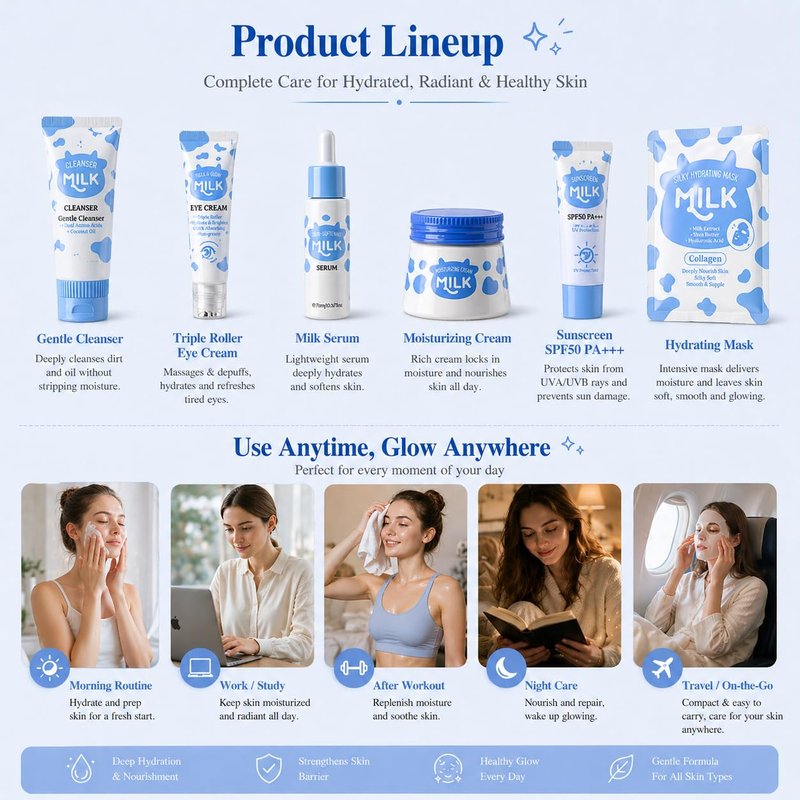 8-In-1 Milk Skincare Set for Girls Ages 8-12 | Hydrating Kids Skin Care Gift
