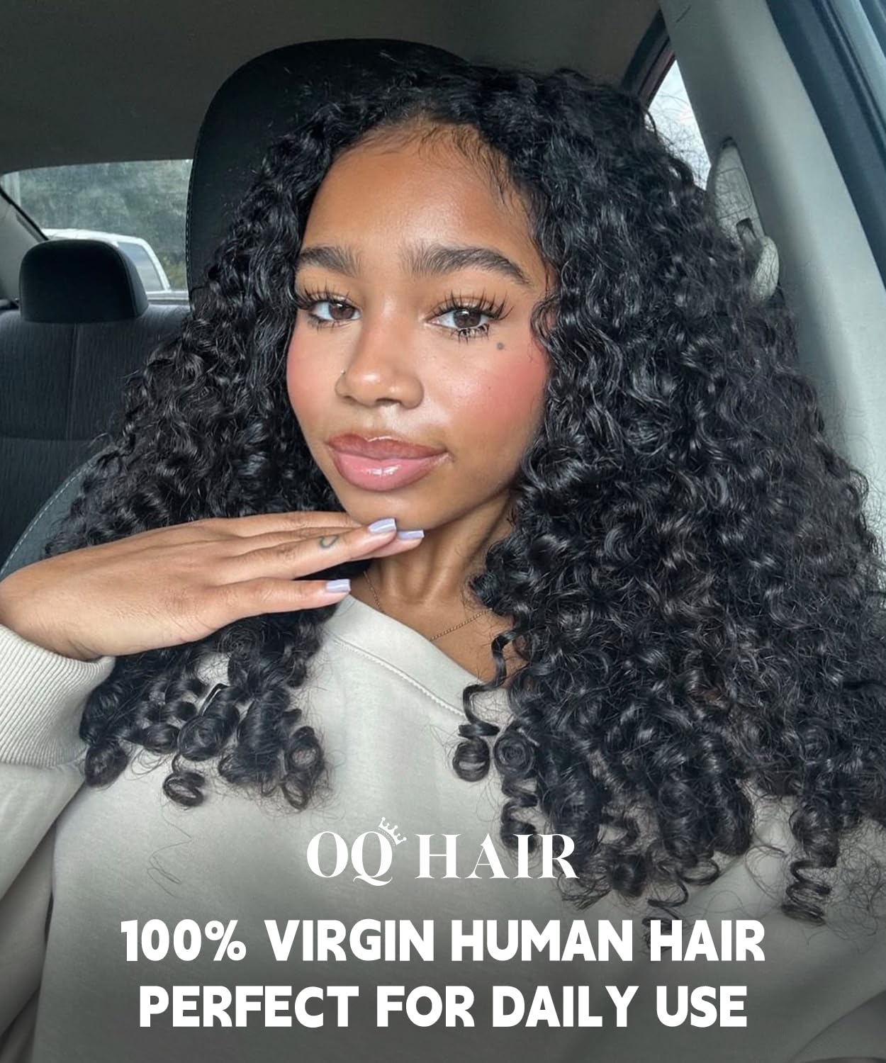 OQ HAIR Burmese Curly Half Wig Human Hair Beginner Friendly 3 In 1 Seamless Flip Over Headband Wig 180% Density Glueless Elastic Drawstring Wear and Go Wig for Women 22 Inch