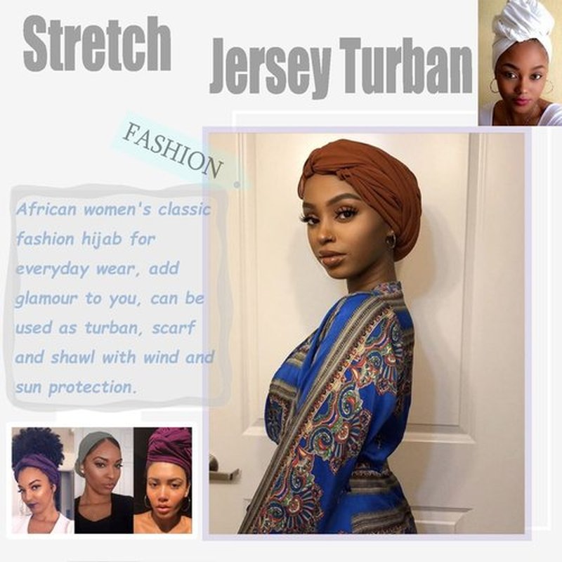 ZRQ 5 Pieces Solid Color Multicolor Combination Stretch Turban Extra Long Scarf Jersey Hijab Fashion Head Scarf Soft Head Wraps for Black Women (White,Camel,Coffee,Bright Burgundy,Turmeric)