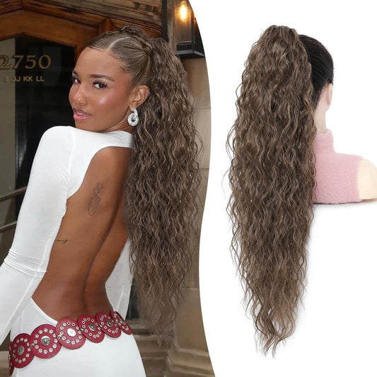 Marjorie Ponytail Extension 30 Inch Long Medium Brown Curly Claw Pony Tails Hair Extensions Fluffy Natural Looking Curly Wavy Ponytail Multi-layered Design Wavy Synthetic Hairpiece for Daily Use