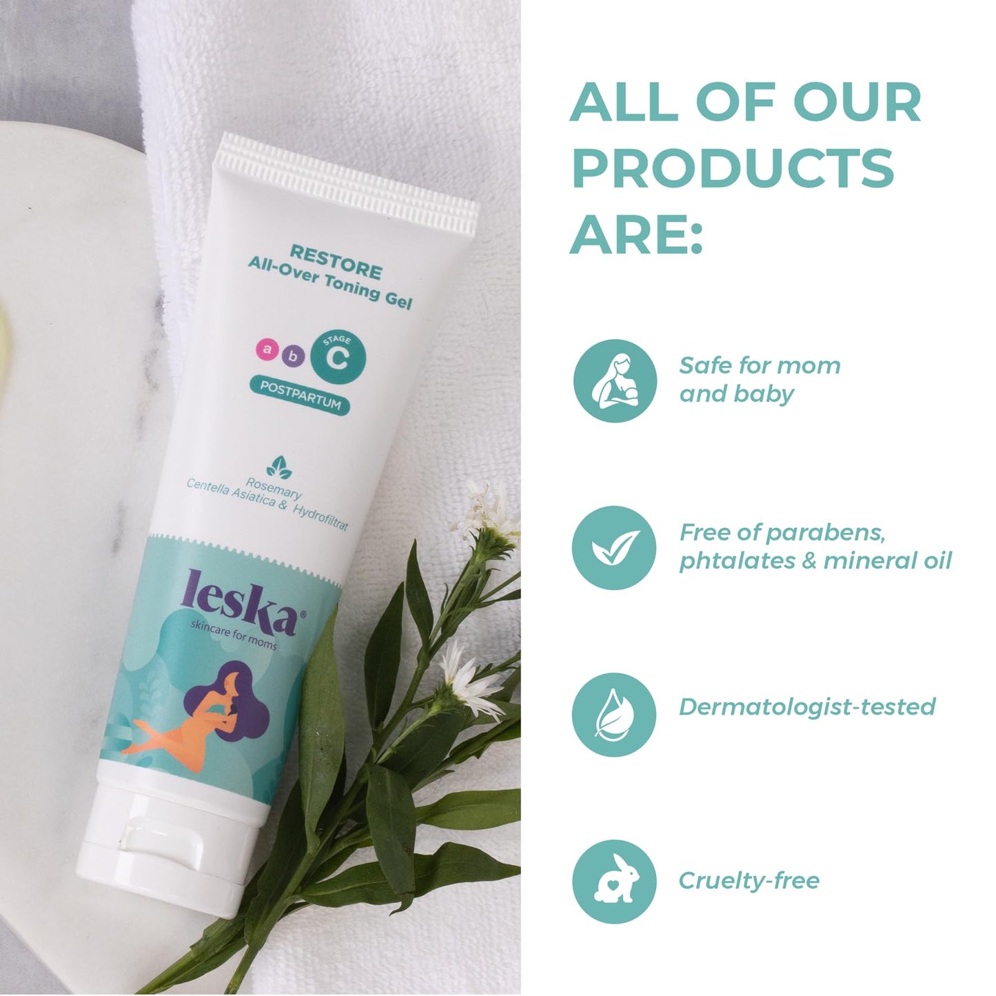 Leska Maternity Stage C Set 2-Pack Bundle | RESTORE All-Over Toning Gel l (Postpartum) | Part of a Complete 3-Stage Pregnancy Skincare System (Set of 2, 4oz each)