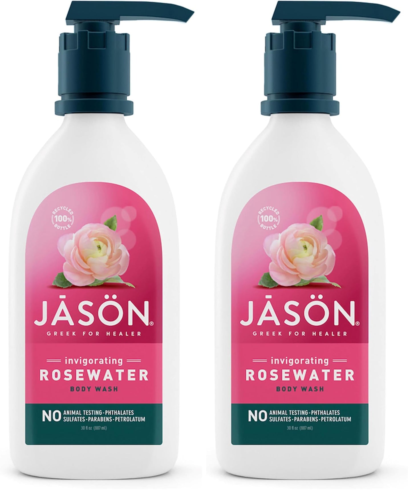 JASON Rosewater Invigorating Body Wash Women/Men, For a Gentle & Clean Feel, 30 Fluid Ounces (Pack of 2)