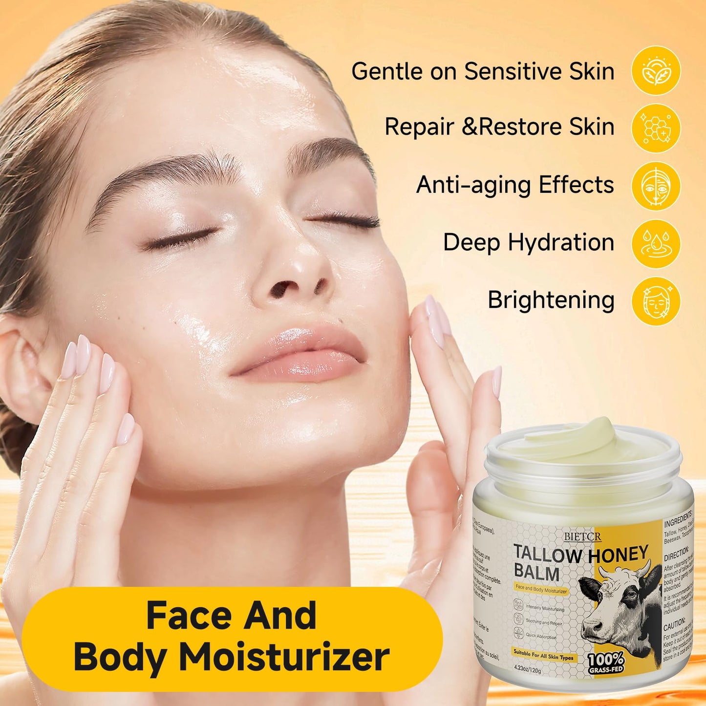 Organic Grass-Fed Beef Tallow for Skin, Body, Tallow Face Moisturizer