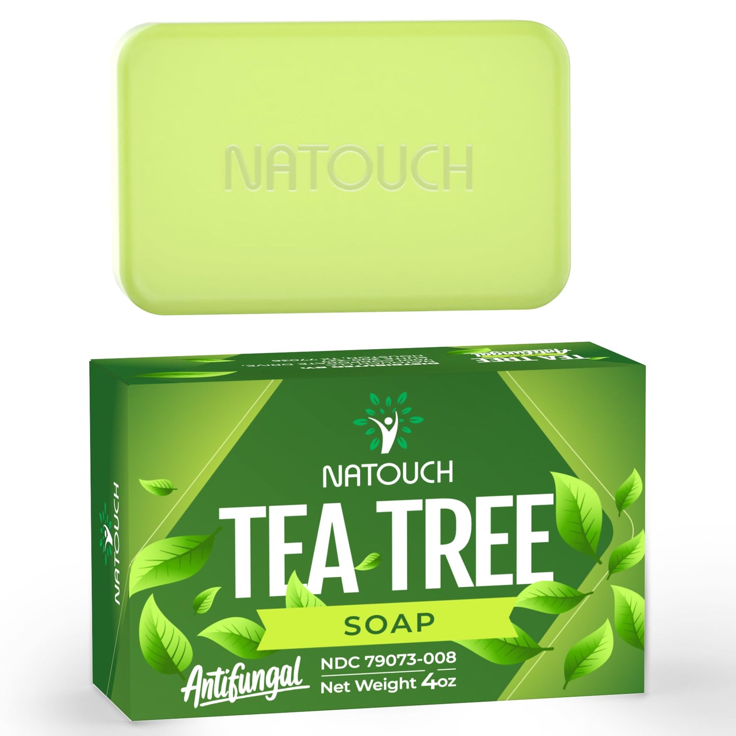 Natouch Medicated Soap Bar, Tea Tree Bar Soap for Face & Body Acne, Athlete’s Foot, Jock Itch, Ringworm, Foot Soap for Men & Women, 4 oz(Pack of 1)