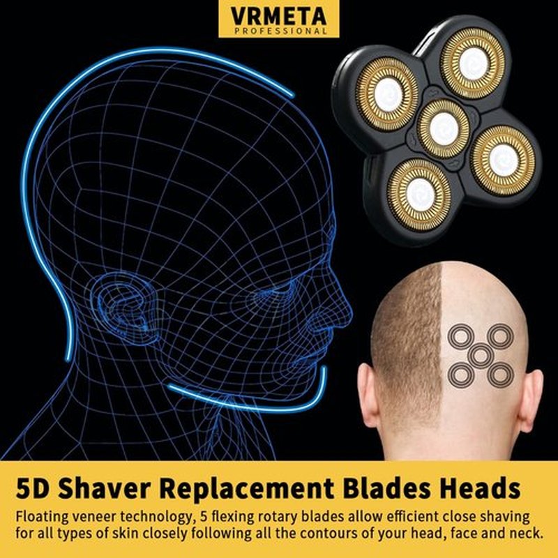 Men's Electric Shaver Replacement Heads 5D Sharp Head Shaver Replacement Heads Floating Shaver Blades for Electric Rotary Shaver (5 heads Gold)