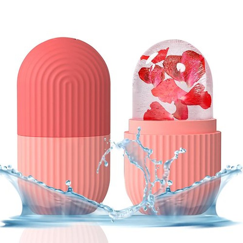 KOGITI Ice Mold for Face, Ice Roller for Face & Eye, Beauty Facial Ice Rollers Ice Holder Mold Face Puffiness Relief Massage Skin Care Tools, Ice Facial Cube (Pink)