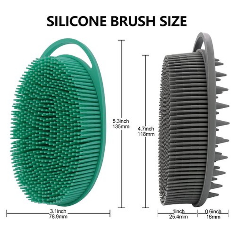 2 Pack Silicone Body Scrubber, Silicone Loofah Double-Sided Body Brush,Silicone Shower Scrubber and Scalp Massager Shampoo Brush for Sensitive Kids Women Men All Kinds of Skin (Green & Gray)
