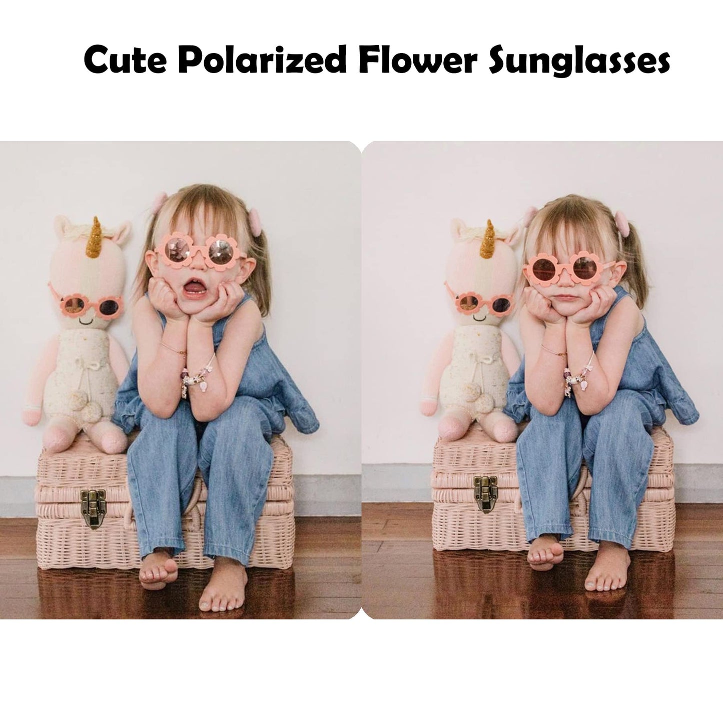 Bouryo Flexible Baby Polarized Flower Sunglasses with Strap Bendable Frame for Infant Boys Girls Ages 0-24 Months (B3 White/Purple Red Mirror + Pink/Pink Mirror)