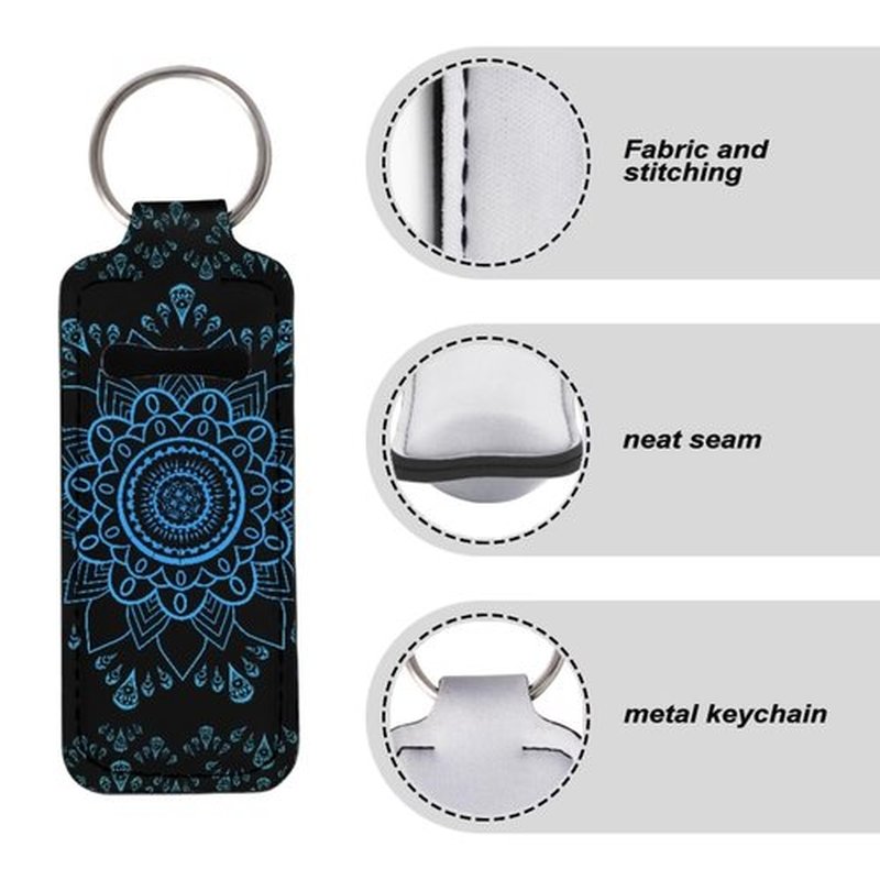 SEANATIVE Mandala 5 PCS Chapstick Holder Keychain Clip-on Sleeve Chapstick Pouch Neoprene Keychains Lipstick Holder Lip Balm Holster Keychain Holder for Chapstick Tracker Travel Accessories