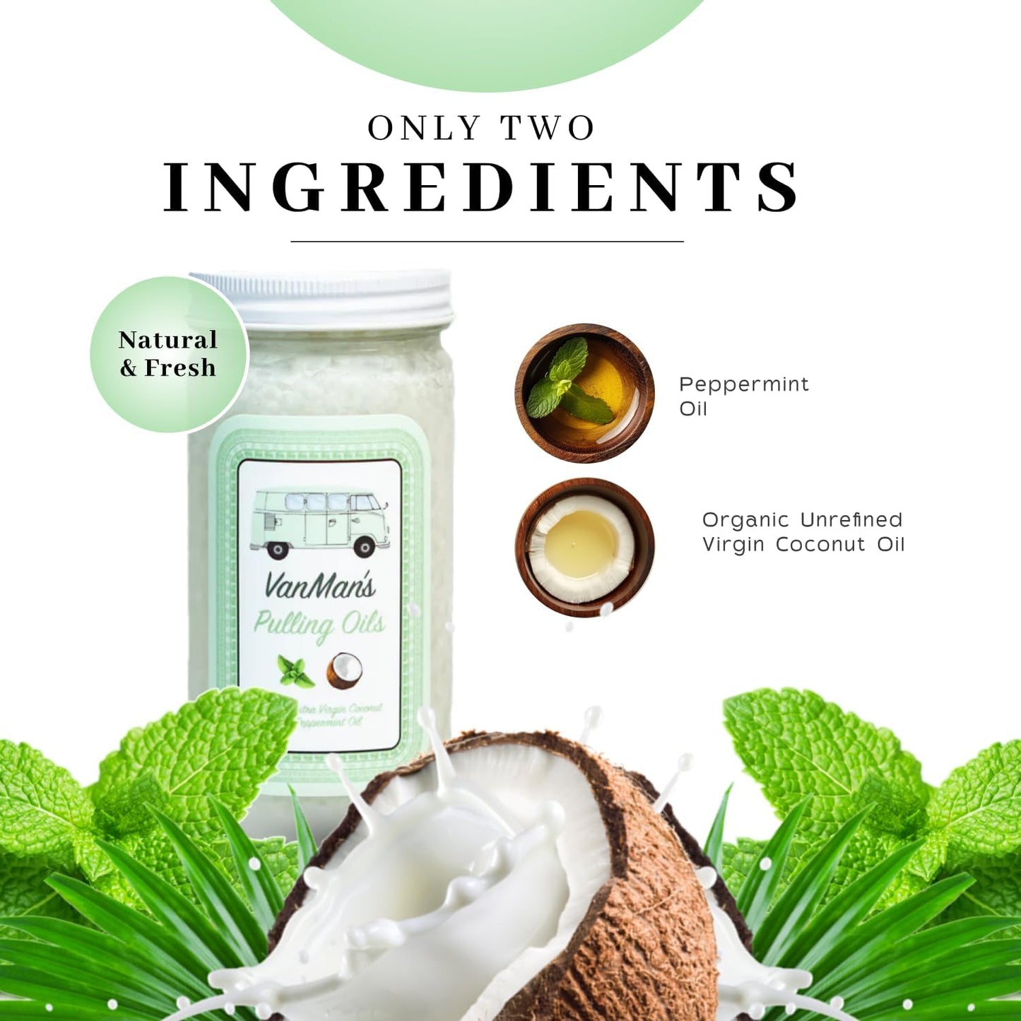 Vanman's Pulling Oil for Teeth and Gums - Oil Pulling Made with Organic Unrefined Coconut Oil and Peppermint Oil - Fluoride-Free, Supports Fresh Breath - 7.6 Ounce