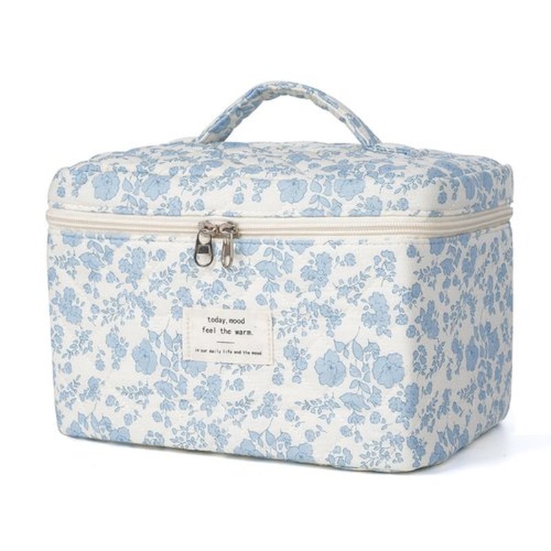 Makeup Bag,Quilted Cosmetic Bag,Large Floral Make Up Bag for Women,Cotton Makeup Bag,Flower Travel Toiletry Bag