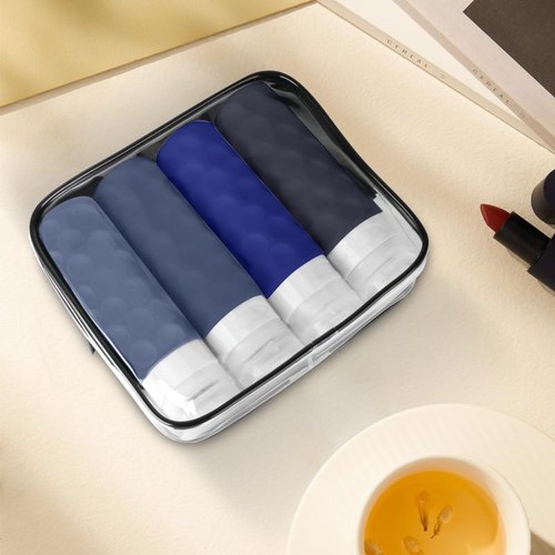 Silevoler Travel Bottles for Toiletries, 4pcs Tsa Approved 3oz Travel Size Containers, BPA Free Leak Proof Premium Silicone Travel Bottles,Refillable Liquid Travel Accessories W/Toiletry Bag (Blue)