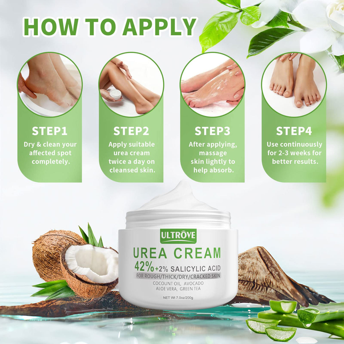 Ultrove Urea Cream 42% with 2% Salicylic Acid, Callus and Dead Skin Remover, Deeply Moisturize, Repair Dry, Cracked, Rough Skin of Heel, Elbow and Knee, Effective Urea Foot Cream(7oz)
