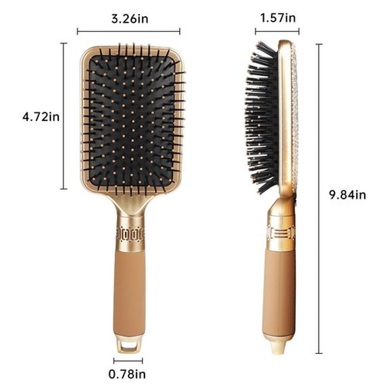 Hair Brush Detangles Instantly Removing Tangles, Knots, Fly Aways Exceptional Wig Brush For Hair Wraps & Weave Management Handmade Luxury Bling Crystal Paddle Brush Cute Rhinestone (White)