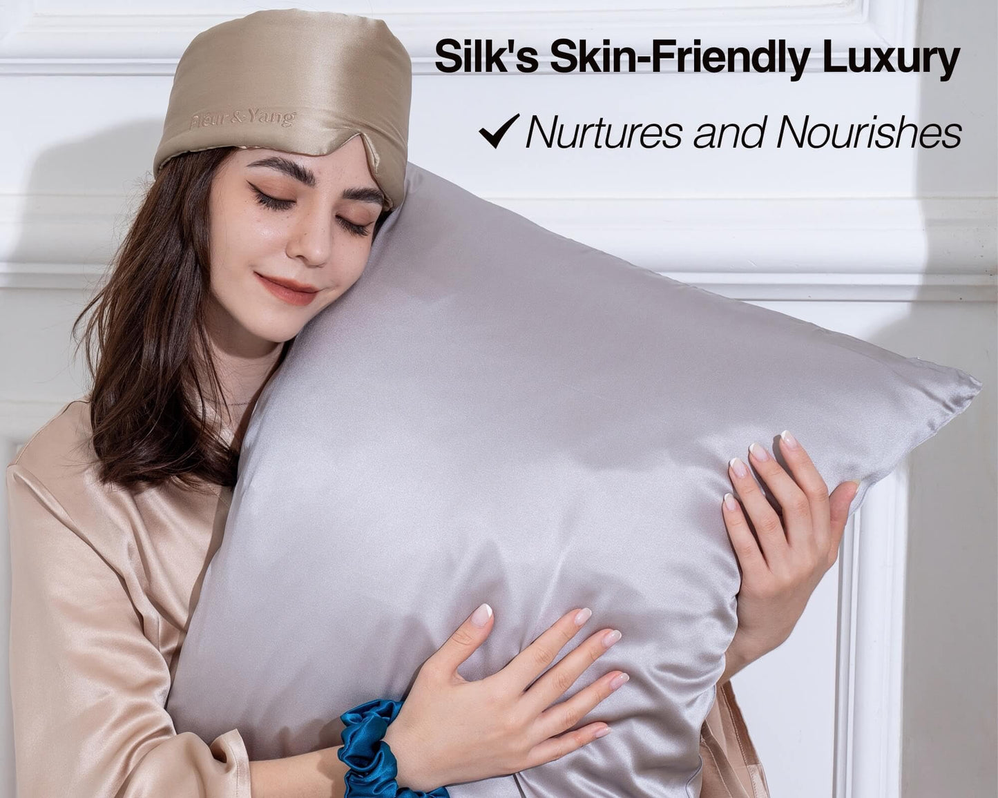 Fleur&Yang Silk Sleep Mask, Adjustable Blackout Sleeping Mask for Men Women, Soft Breathable 100% Mulberry Silk Fabric, Cooling Eye Cover Blindfold for DeepSleep or Meditation (Flax Gold)