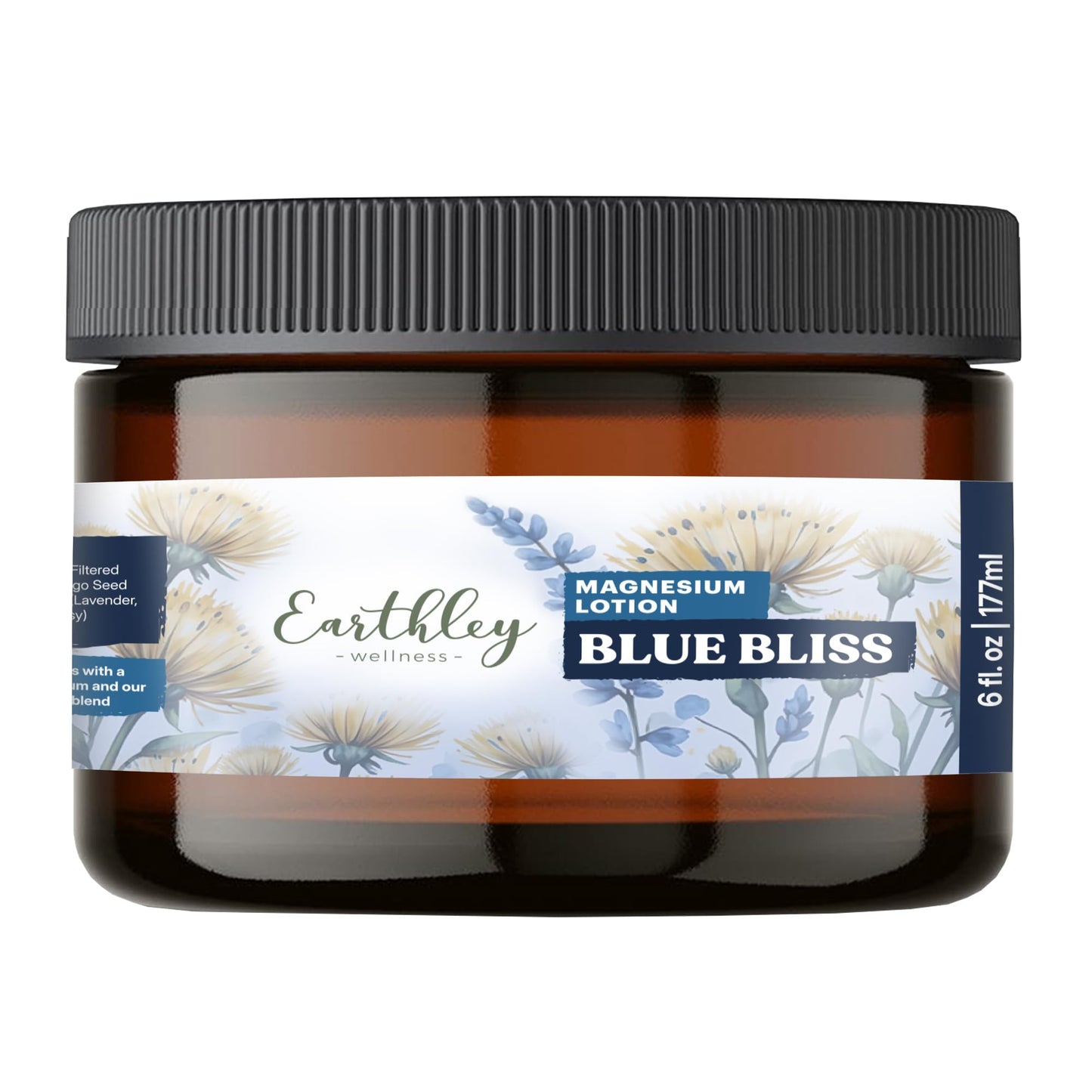 Earthley Wellness, Magnesium Lotion, Parent's Picks Award-Winner, Apricot, Shea Butter, Mango Butter, Lavender, Blue Tansy and Sandalwood Scent (6oz, Seasonal Blue Bliss)