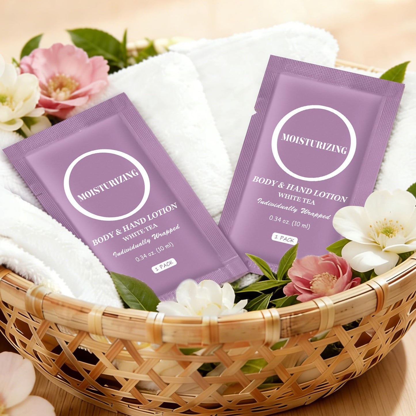 Travel Body Lotion, Individually Wrapped Hand Cream Lotion Bulk, Nourishing Extra Dry Skin Mini Small Packet Size Shower Moisturizer Lotion Toiletries for Travel, Hotel Homeless 0.34 oz (Pack of 100)