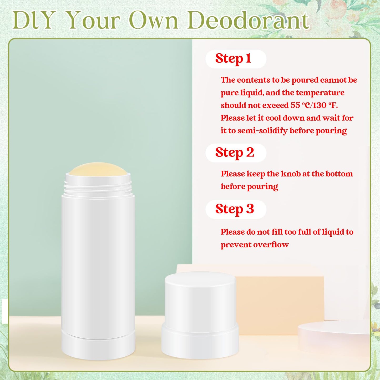 Teenyyou 30 Pcs 60ml/2oz Empty Deodorant Containers Twist Up Filling Bottle Refillable Plastic Deodorant Holder Tube for Homemade Lipstick Sunscreen Balm Lotion Bar (White)