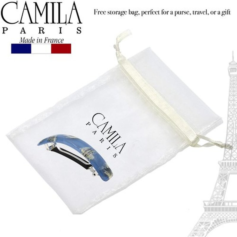 Camila Paris CP3333 French Hair Barrette Clip for Girls, Blue, Rubberized Metal Clasp Strong Hold Grip Hair Clips for Women, No Slip Durable and Styling Girls Hair Accessories, Made in France