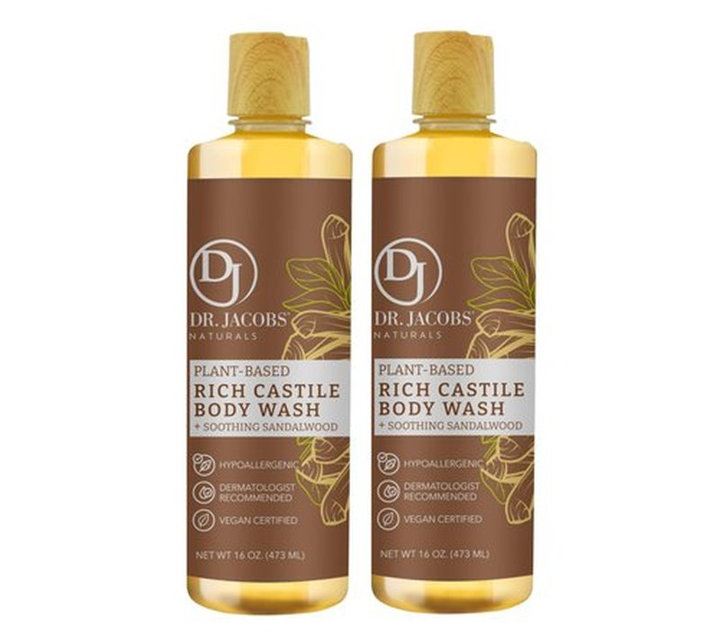 Dr Jacobs Naturals Pure Castile Liquid Soap Body Wash - Great to Put Into a Liquid Soap Dispenser for Bathroom(Sandalwood, 16 Oz (Pack of 2))