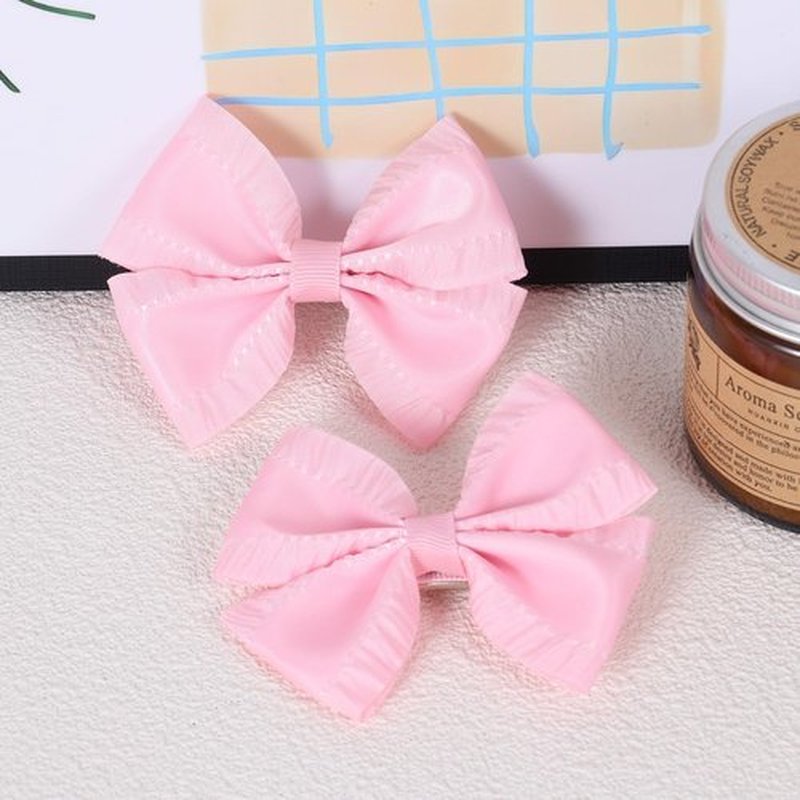 2pcs Silky Satin Hair Bow Barrettes 3" Ruffled Ribbons Pink Alligator Clips for Ponytail Holders,Valentines Wedding Easter Hair Accessories for Baby Girls Toddlers Teens Women