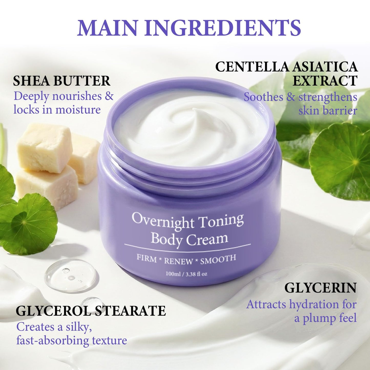 Bellisinno Overnight Toning Whip, Firming Body Cream to Help Improve the Appearance of Loose Skin and Uneven Texture on Belly, Booty, Arms and Thighs, Hydrating Whipped Formula, 3.38 Fl Oz