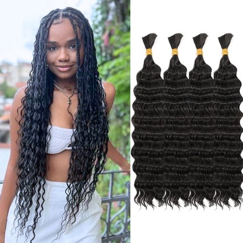 Deep Wave Bulk Hair 18inch 400g,Deep Bulk Hair For Braiding Hair Wet And Wavy Quality Synthetic Micro Braiding Hair Extensions for Boho Braids No Weft (18inch Natural Color)
