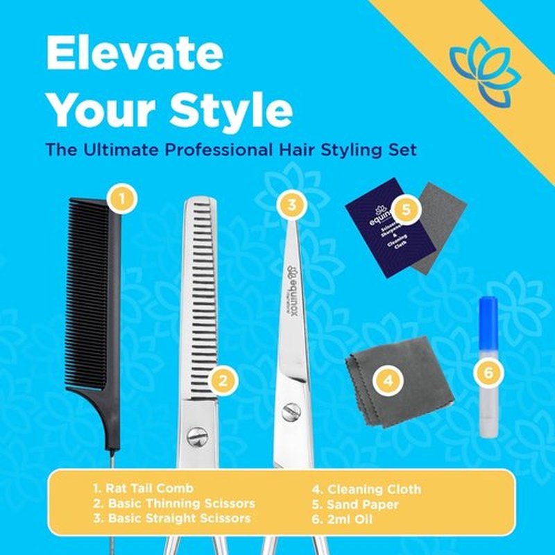 Equinox Professional Hair Cutting Scissors Set - Blending Shears for Hair Cutting Set includes Rat Tail Comb - 6.5” - Barber Scissors Kit for Men and Women - Blending Scissors for Cutting Hair
