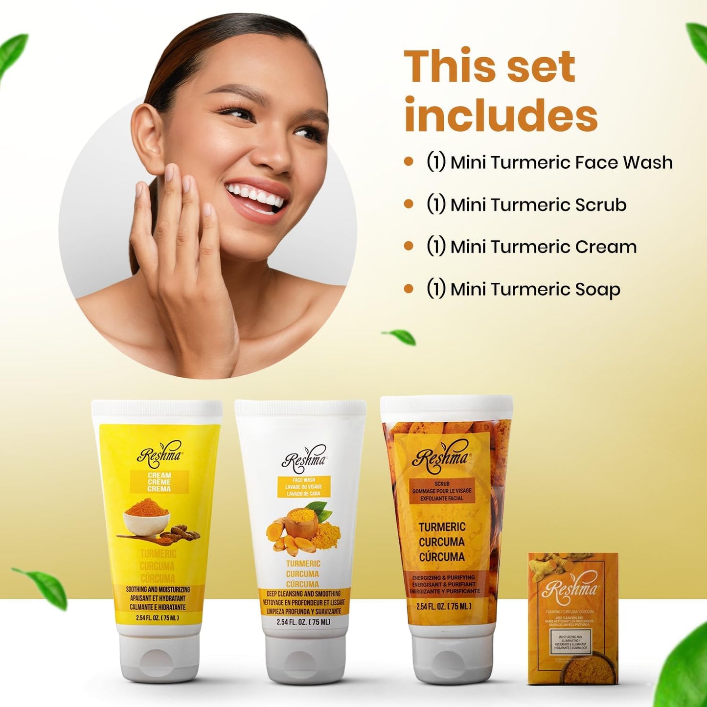 Turmeric Glow on the Go: Skincare Essentials | for All Skin Types & Dull Skin | Gentle Face Wash, Scrub, Cream, and Soap | TSA Approved | Removes Make Up | For Daily Use - Cruelty Free
