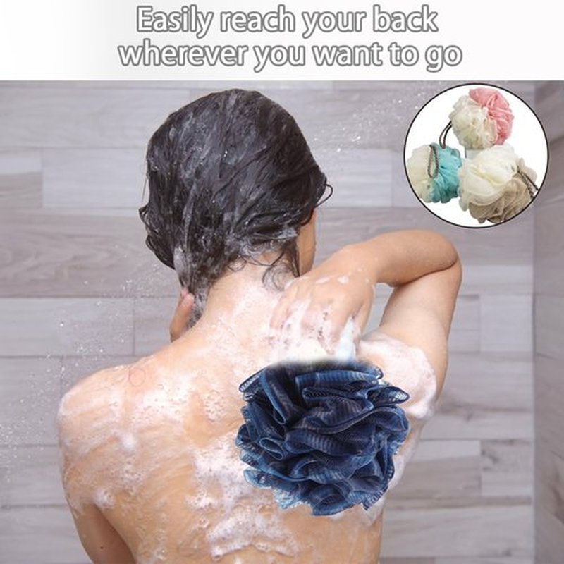 5Pack Loofah Sponge, Qewro Dual-Sided Loofah on a Stick Exfoliating Body with Long Handle, Body Scrubber for Back use in Shower with Loufas or Lufa for Men Women (5Pack Brown and White)