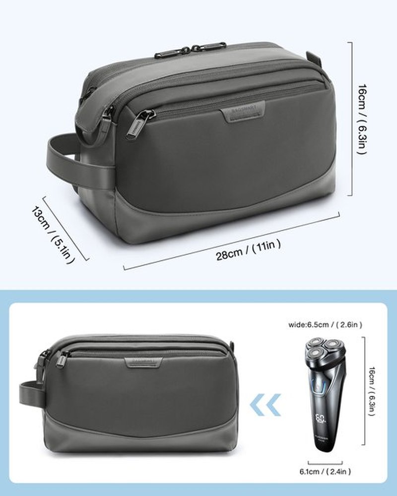 BAGSMART Toiletry Bag for Men, Large Travel Toiletry Organizer, Dopp Kit Water-resistant Shaving Bag for Toiletries Accessories - Grey