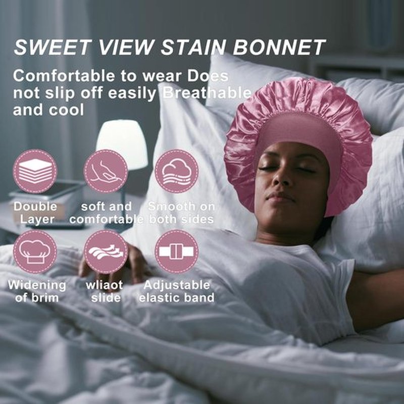 4PCS Silk Bonnet for Sleeping,Hair Wrap Satin Bonnets Shower Cap for Black Women Men, Elastic Wide Band Hair Bonnet Cap for Sleeping Curly Hair(Black & Bean Paste Pink & Purple & Brown)