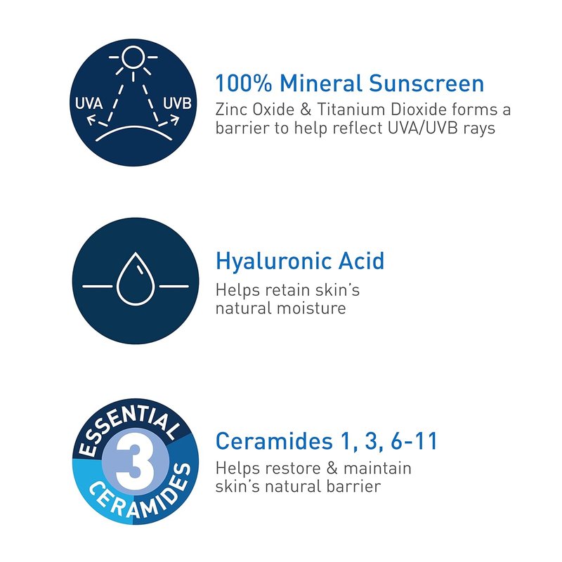 CeraVe 100% Mineral Sunscreen SPF 50 - Hydrating Zinc Oxide & Titanium Dioxide Formula | 5 oz