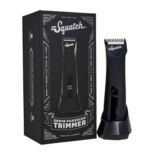 Dr. Squatch Groin Guardian Electric Trimmer with Squatch-Shield Technology - Cordless Body Hair Trimmer with Built-in LED Light, Black