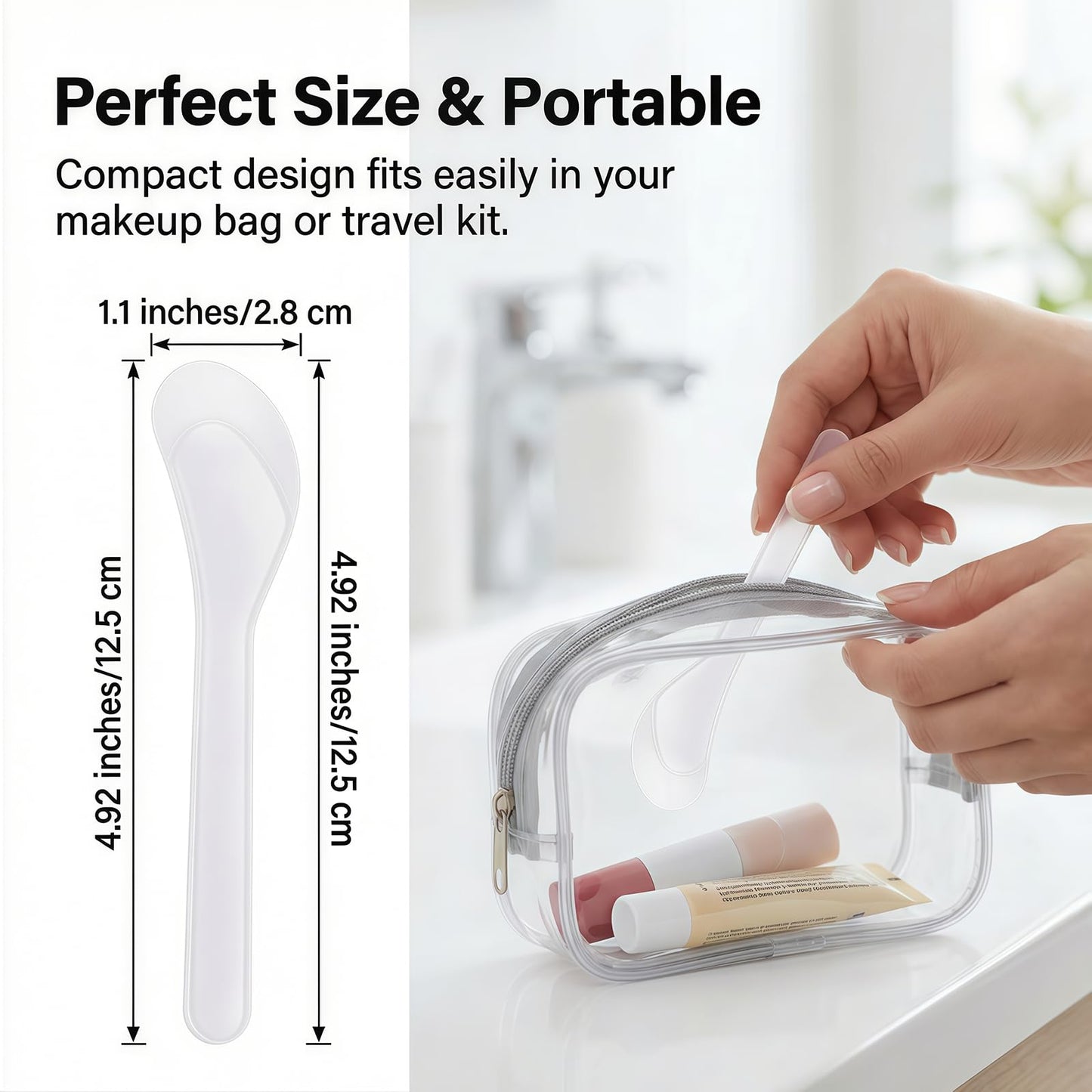 50Pcs Transparent Premium Plastic Cosmetic Spatula Makeup Scoop Mask Spoon, Frosted Tip Disposable & Reusable Beauty Tool for DIY Makeup, Sampling, Mask Mixing, Lotion & Cream Application