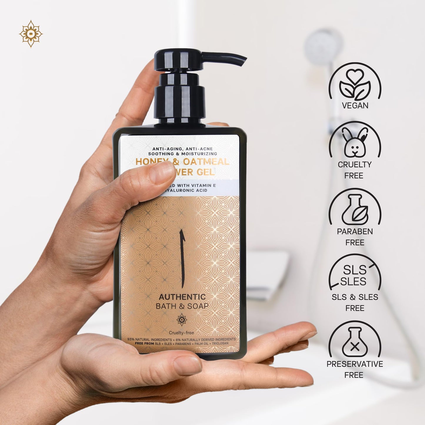 AUTHENTIC BATH & SOAP Organic Honey & Oatmeal Body Wash – Moisturizing Mens Body Wash & Body Wash for Women with Vitamin E & Hyaluronic Acid | Gentle for Sensitive & Acne-Prone Skin | 16.9 Fl Oz