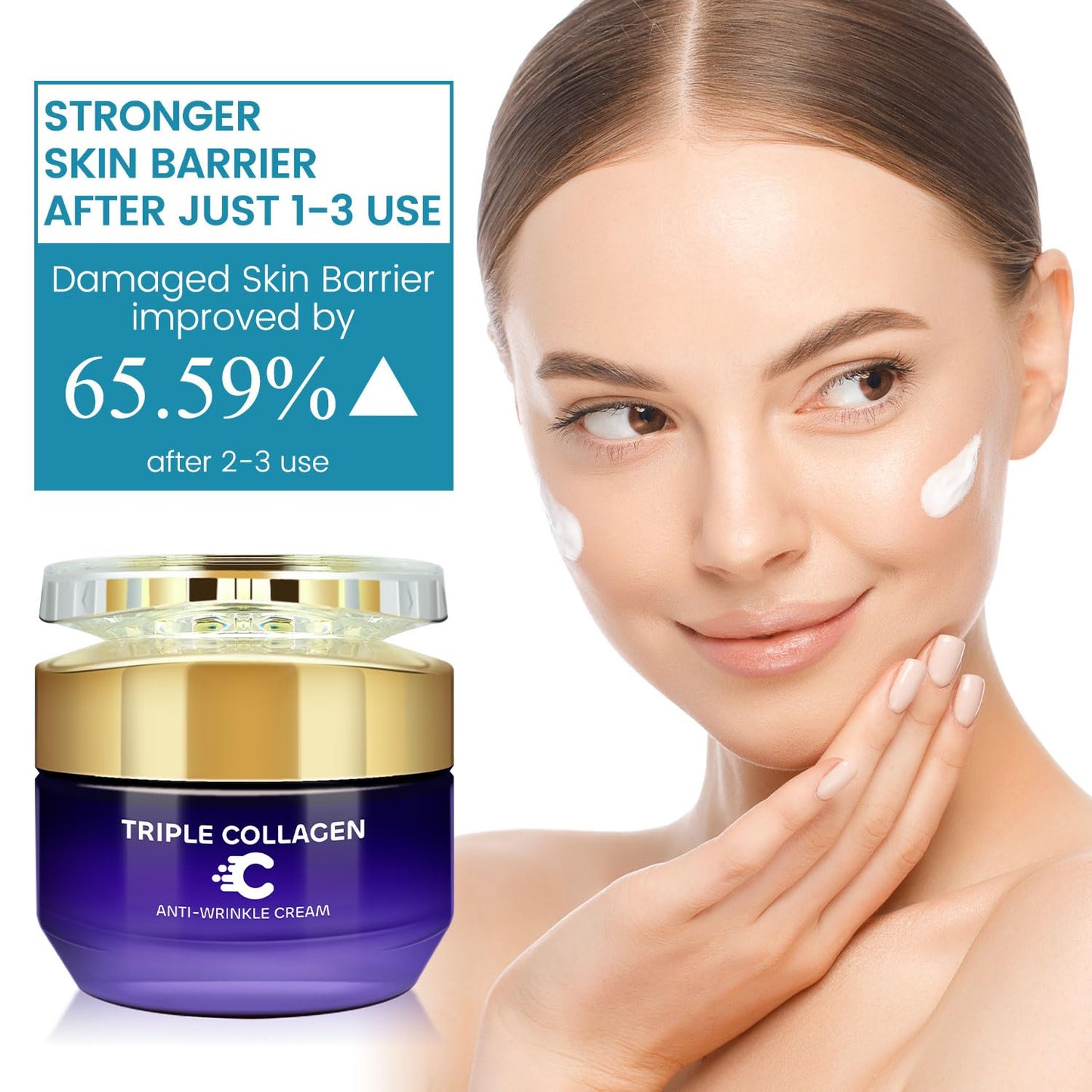 Triple Collagen Anti Wrinkle Face Cream for Women, Anti Aging Face Moisturizer to Reduce Wrinkles, Hydrating & Firming Moisturizing with Hyaluronic Acid, Barrier Repair, Deep Nourishment, 50g/e1.764oz