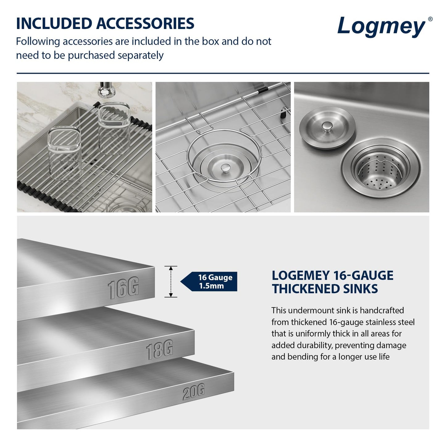 Logmey 23 Inch Undermount Kitchen Sink - 23x18 In Handmade Stainless Steel kitchen Sinks Undermount Bar Sink Single Bowl 16 Gauge RV Sinks Prep Basin 23x18x9 Inches