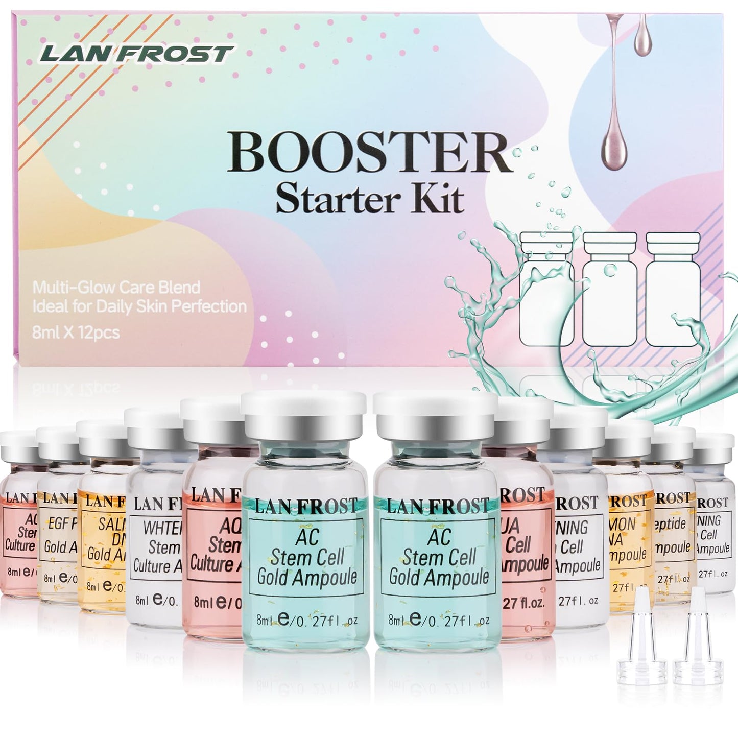Facial Glow Starter Kit Serum Hyaluronic Acid Essence Skin Care Set 0.27oz 12 Vials, Skin Care Serum for Face Radiance Facial Glow Kit