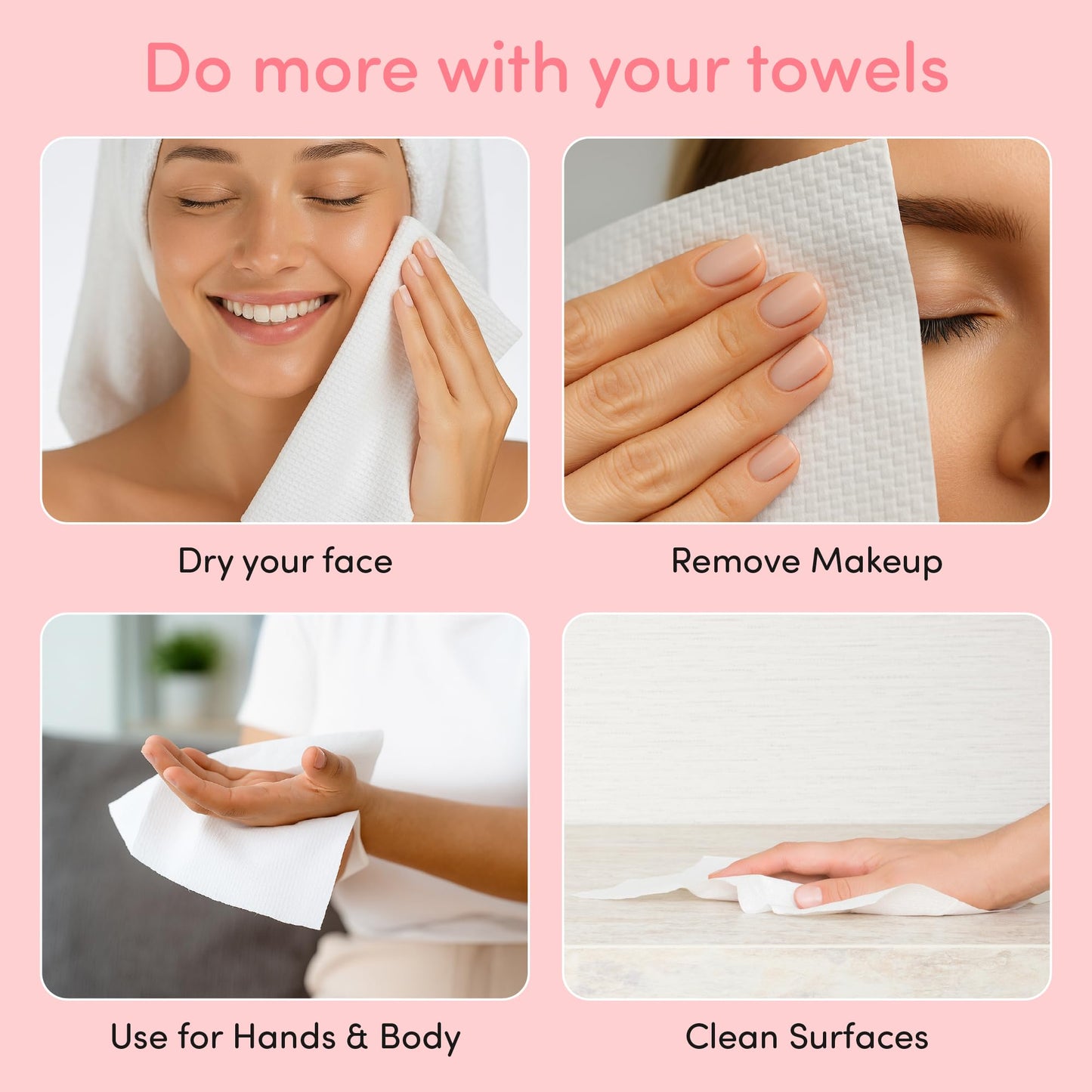 ÉCLAT Disposable Plant-Based Face Towels, Ultra Soft Viscose EF Embossed Cloths for Daily Skincare, Makeup Removal, Cleansing & Facial Care, Durable 12"x10" Single-Use Travel Towels (50 Ct, 2 Pack)