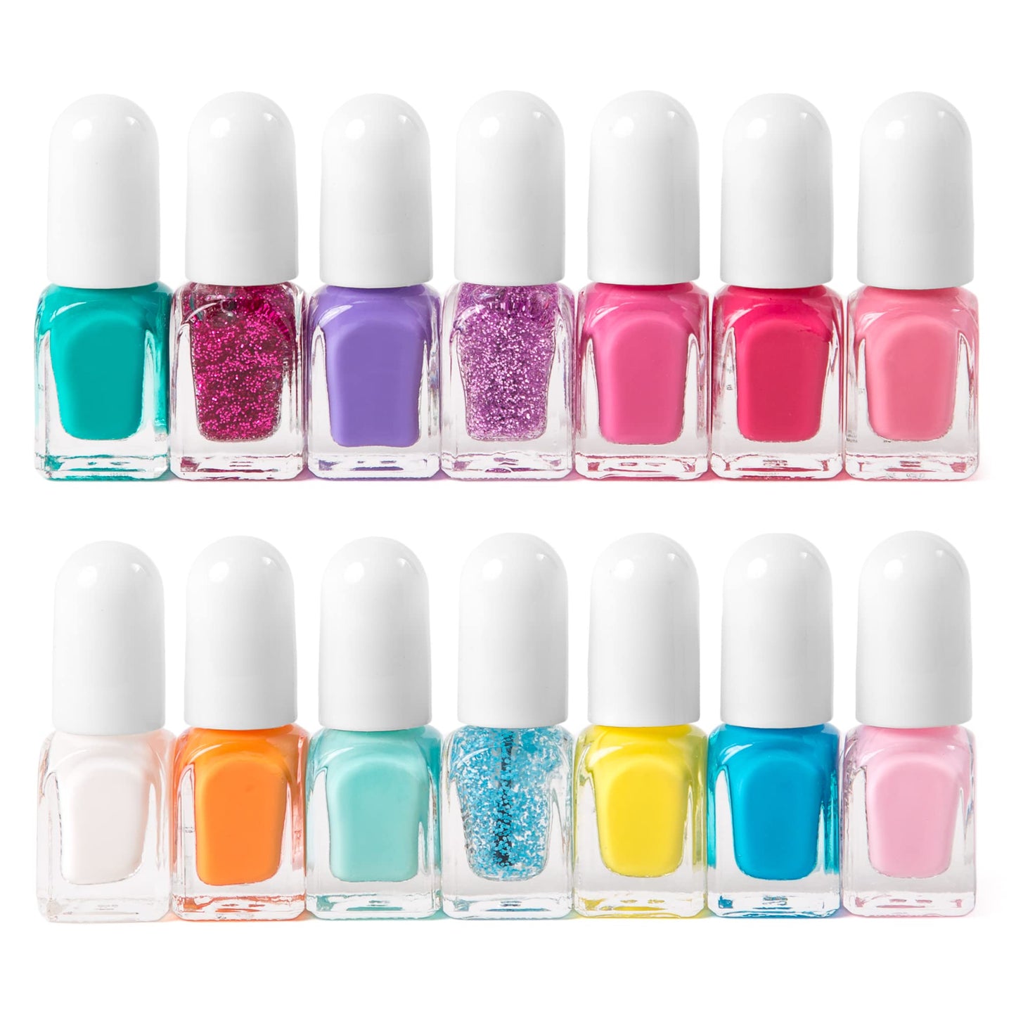 SIMPLE PLEASURES Rainbow Glitter Kids Nail Polish Set for Girls – 14 Water-Based Non -Toxic Nail Art Kit - Gift Set for Ages 7-12