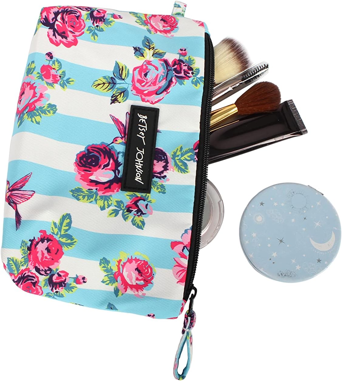 Betsey Johnson 8.5 Inch Zipper Cosmetic Pouch Small Toiletry Bag–Lightweight Durable Polyester Organizer with Inner Zipped Pocket Good For Makeup Accessories and Travel Needs (Covered Rose)