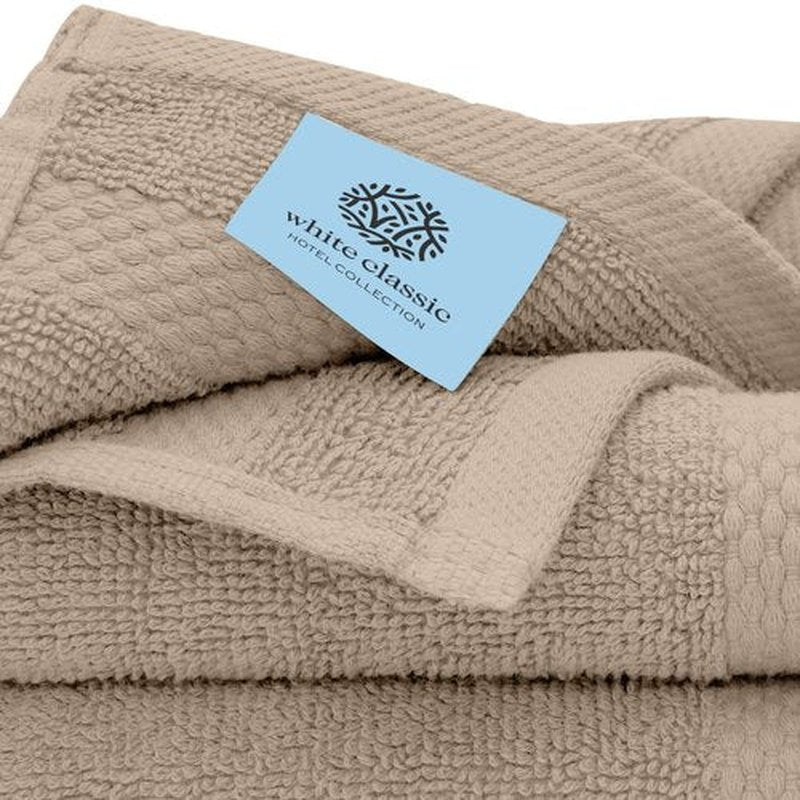 White Classic Luxury Washcloths for Bathroom-Hotel-Spa-Kitchen-Set - Circlet Egyptian Cotton - Highly Absorbent Hotel Quality Face Towels - Bulk Set of 12-13x13 Inch (Taupe)