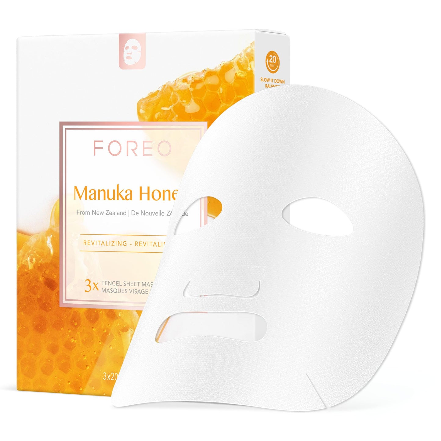 FOREO Facial Sheet Mask Manuka Honey Revitalizing for Dry and Fatigued Skin, 3 pack, Anti-Aging, Deeply Nourishing Clean Forumula, Cruelty-free, Compatible with UFO devices