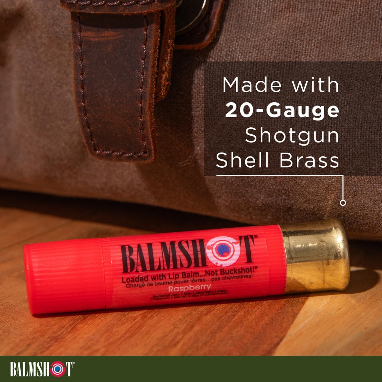 BALMSHOT Raspberry Lip Balm SPF 15 – Beeswax Chapstick for Dry Chapped Lips, 20-Gauge Brass Shotgun Shell Tube, Heat Resistant, Long Lasting Lip Moisturizer for Men & Women, Made in USA
